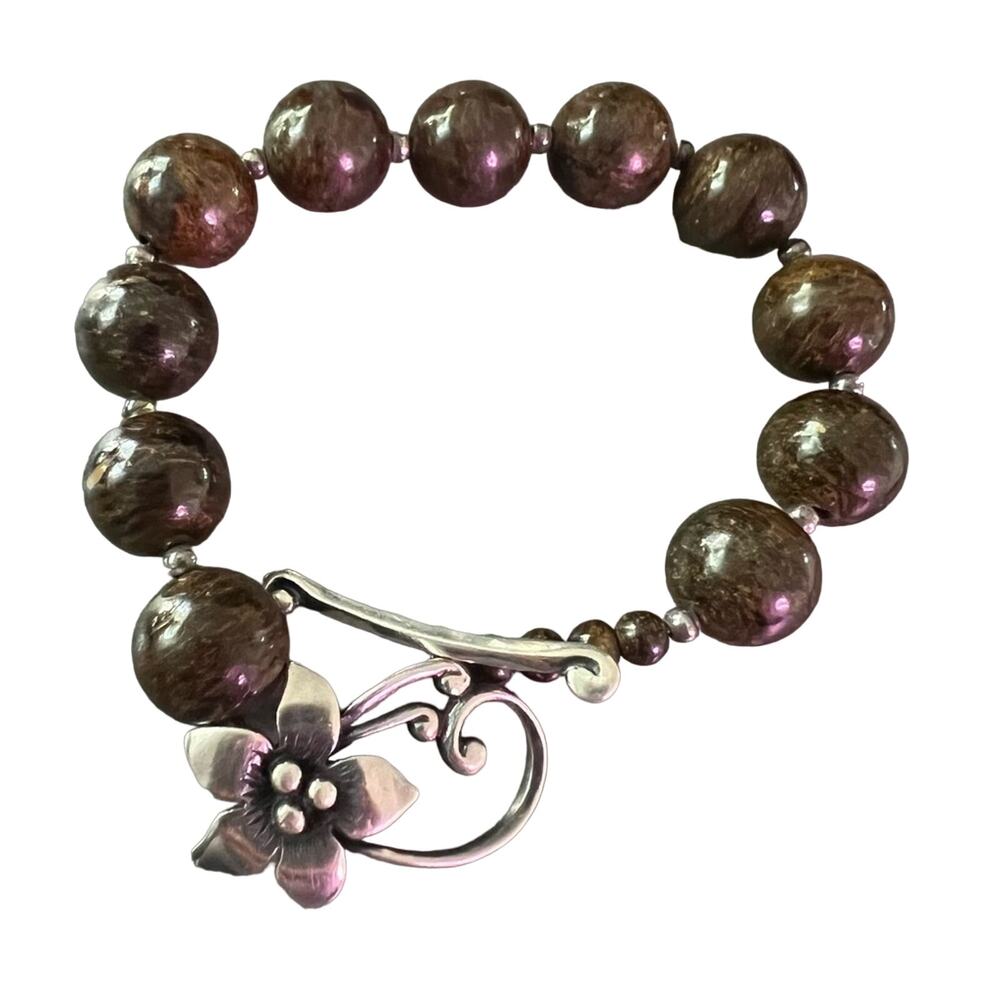 Silpada 925 Sterling Silver Flower Beaded Toggle Bracelet